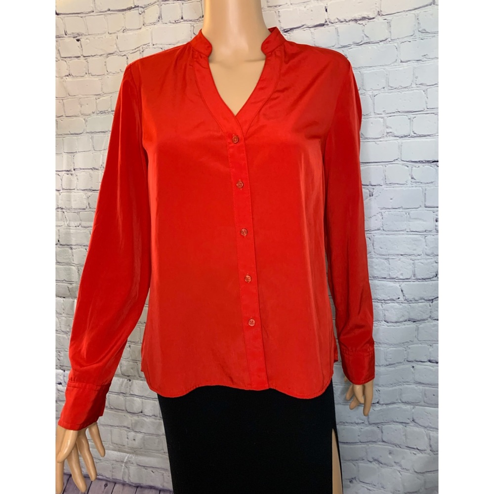 Express Size Small Ruby Red Silky Button Down Blo… - image 1